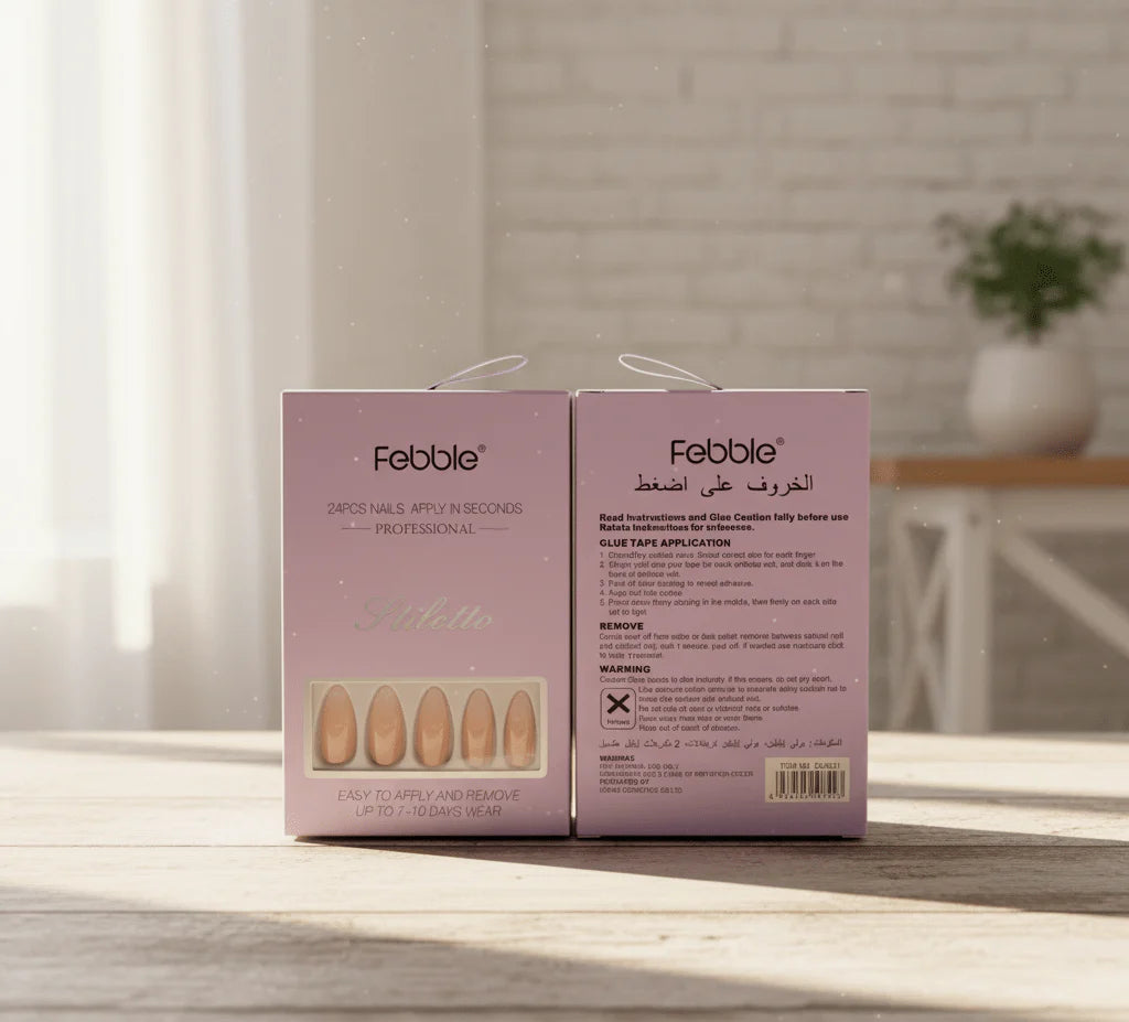 فيبل - أظافر بيضاوية فضية مموجة بلون البشرة (أصلية)