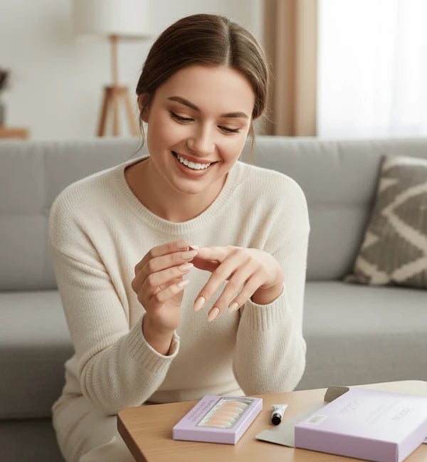 فيبل - أظافر بيضاوية فضية مموجة بلون البشرة (أصلية)